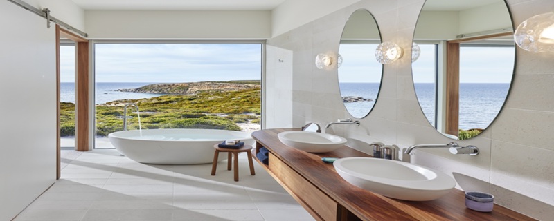 Luxury bathroom with freestanding bathtub